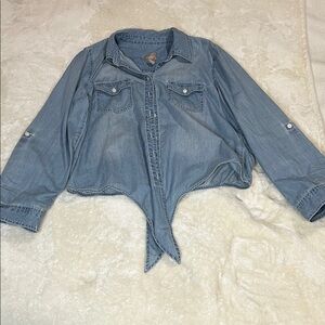 Chico’s Denim Button-Up Shirt with Front Tie